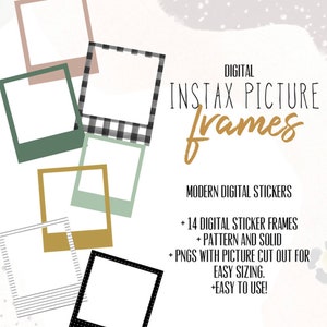 Instax Frames Stickers | Digital frames for digital planning | Striped and Solid Polaroid frame stickers
