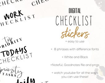 Checklist Digitale Aufkleber, Digitale Planung, Wortsticker, einfache Planungssticker, Sticker für die Digitale Planung, Prioritätensticker