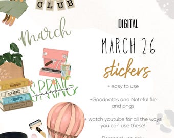 March 26 digital stickers | noteful and goodnotes stickers | modern stickers | digital spring stickers |