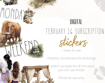 February 26 Subscription Digital Stickers | Goodnotes and Noteful Modern Digital Stickers
