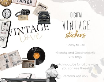 Vintage Digital Stickers, Digital planning, Nostalgic stickers, Retro Digital planning stickers, stickers for digital planning,