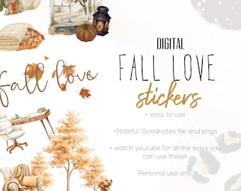 Fall Love 26  Stickers, Digital planning, Dog stickers, Fall digital stickers, Pumpkin journal stickers, stickers for digital planning
