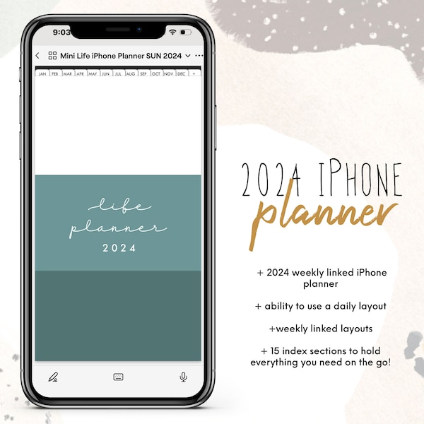 2024 iPhone Digital Planner | Weekly and monthly linked phone planner