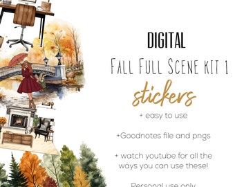 Fall Full Scene digital Sticker Kit 1 , Digital planning, Fall Trees stickers, farmhouse home stickers, stickers for digital planning,