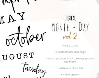 Month and Day Stickers VOL 2 for digital planning | Mix and Match daily and monthly stickers