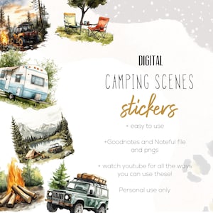 Camping Scene Digital Stickers, Digital planning, Cute Stickers for Digital Planning, Digital Scrapbook Stickers
