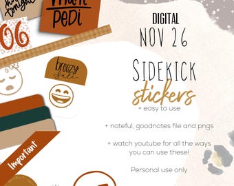 November 2026 sidekick stickers | Goodnotes and Noteful modern stickers, digital sidekick essential stickers