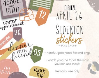 2026年4月サイドキックステッカー｜GoodNotesとNotefulのモダンステッカー、デジタルサイドキック春ステッカー