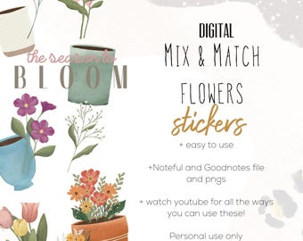 Mix en match bloemen digitale stickers Stickers, digitale planning, bloemenstickers voor digitale planning, digitale plakboekstickers