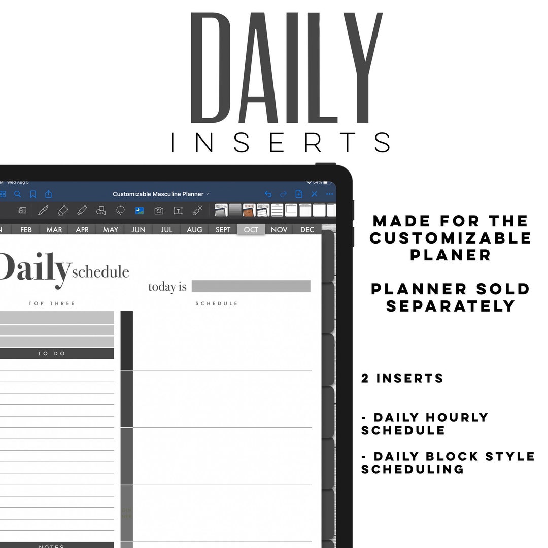 Daily Planner Masculine Digital INSERTS for the Customizable Digital ...