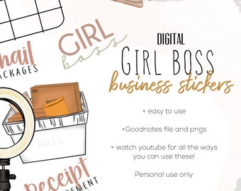 Girl Boss Business Digital Stickers for Goodnotes, modern minimalist digital stickers for digital planners | Girl Boss Stickers