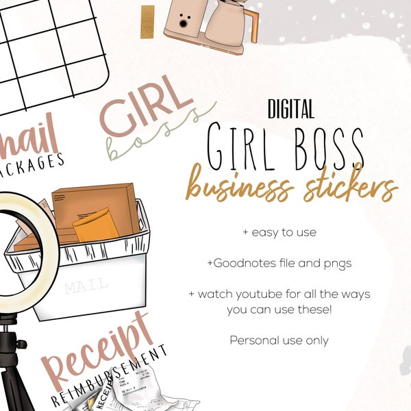 Girl Boss Business Digital Stickers for Goodnotes, modern minimalist digital stickers for digital planners | Girl Boss Stickers