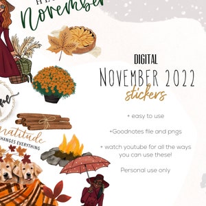 November 2022 digital stickers | fall goodnotes modern stickers, digital fall stickers