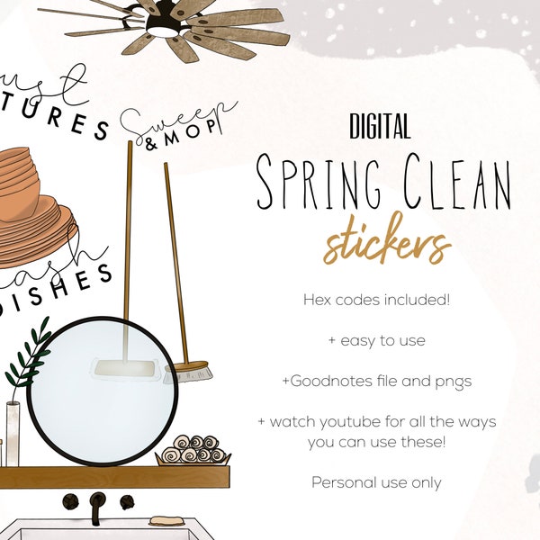 Spring Cleaning Digital Stickers for digital planning | Farmhouse Cleaning Stickers