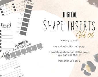 Widget Shape inserts vol 6  | Digital inserts only, work schedules, goal checklist, travel, party inserts