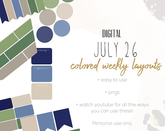 July 26 Weekly Digital INSERTS for the Customizable and Life Digital Planner | July Digital inserts only