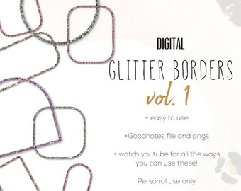 Glitter Borders for the Customizable and Life Digital Planner | Digital Stickers