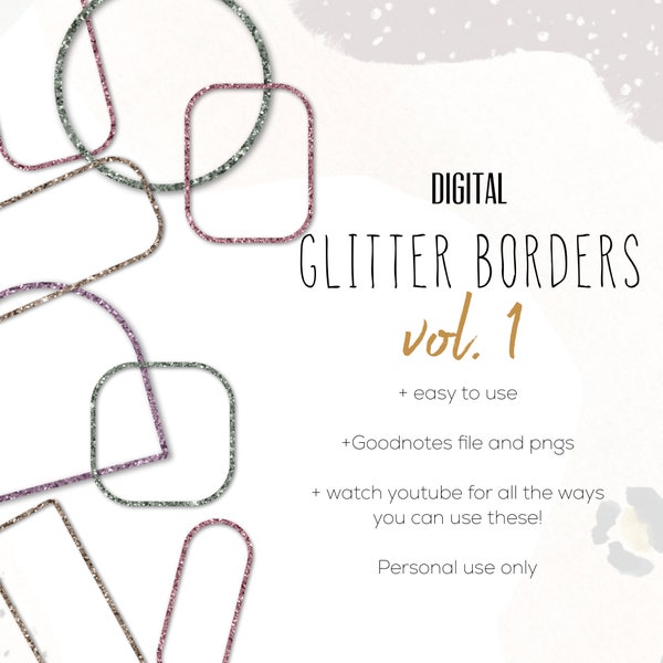 Glitter Borders for the Customizable and Life Digital Planner | Digital Stickers