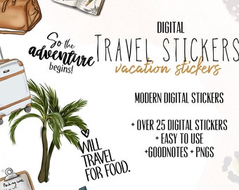 Travel digital stickers | goodnotes modern travel stickers, digital Vacation stickers