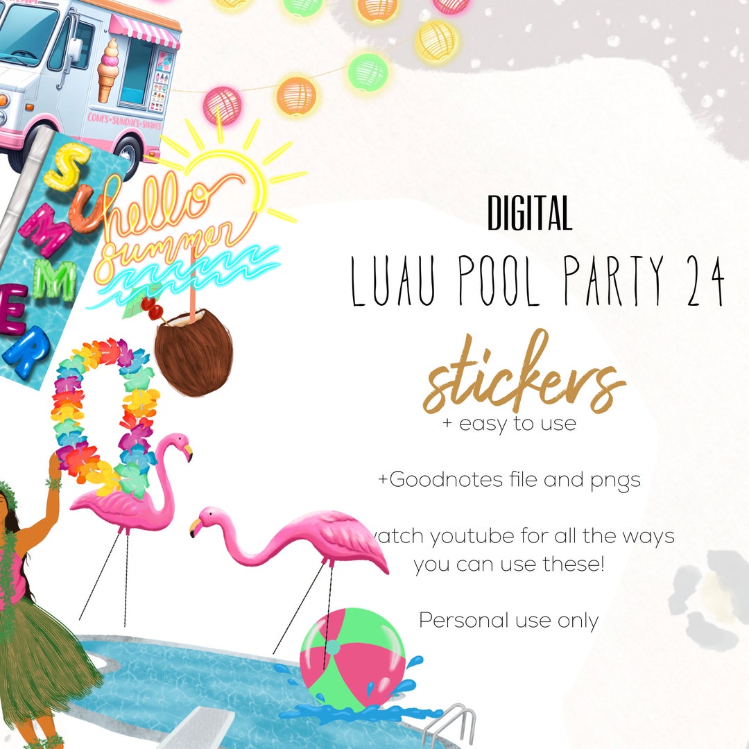 Luau Pool Party 24 Digital Stickers |vacation Stickers, Beach Stickers ...