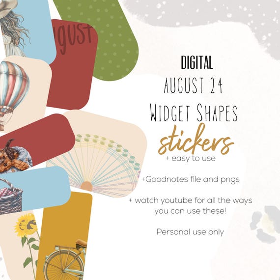 August Shape Widgets 2024  for Goodnotes | August 24 digital Widget stickers