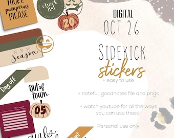 October 2026 sidekick stickers | Goodnotes and Noteful modern stickers, digital sidekick essential stickers