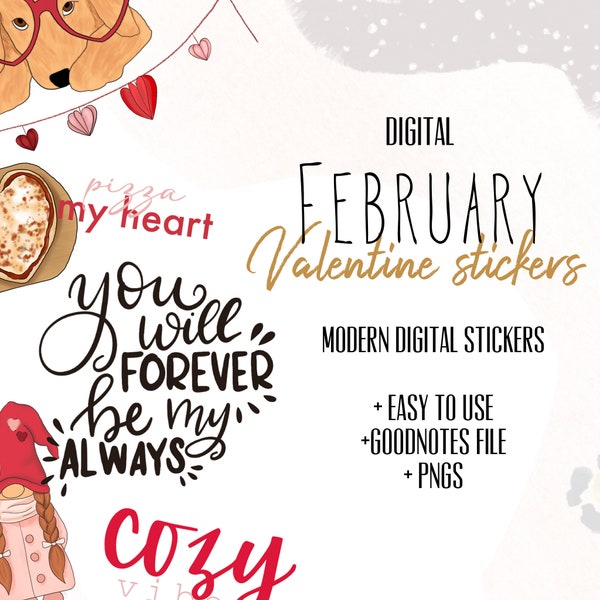 Februar Stickers digitale Sticker | Valentine Sticker Goodnotes moderne Sticker, digitale Liebe Sticker