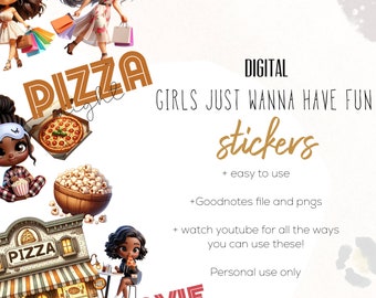 Girls Just Wanna Have Fun Sticker Pack, Digital planning, Pizza stickers, Girl stickers, stickers for digital planning,