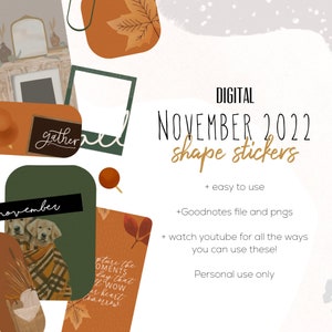 November 2022 digital shape widget stickers | fall goodnotes modern stickers, digital fall stickers