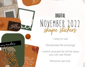 November 2022 digital shape widget stickers | fall goodnotes modern stickers, digital fall stickers