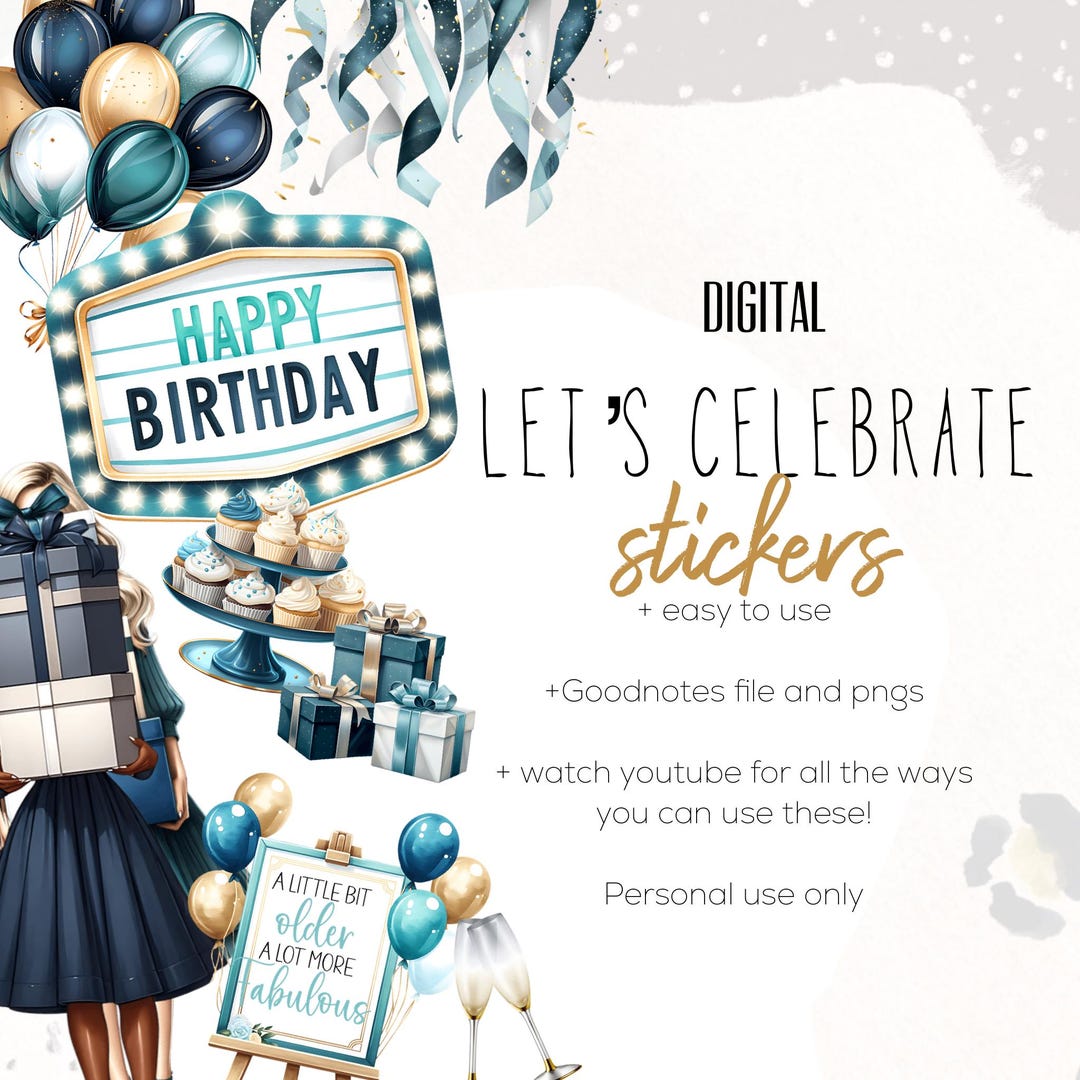 Let's Celebrate Digital Stickers | Birthday Goodnotes Modern Stickers ...