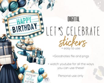 Let's Celebrate  digital stickers | birthday goodnotes modern stickers, digital Birthday stickers