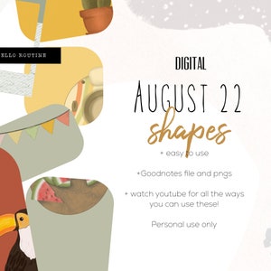 August 2022 Shape Widgets for Goodnotes | August 2022 digital shape Widget stickers