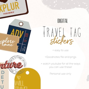 Travel Tag Digital Stickers for Goodnotes | modern travel digital stickers, vacation stickers