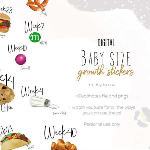 Baby Growth Stickers | modern planner stickers expecting baby size stickers