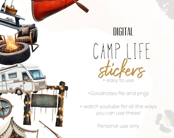 Camp Life Digital Stickers, Digital planning, RV Stickers, Tent Stickers for Digital Planning, Digital Scrapbook Stickers