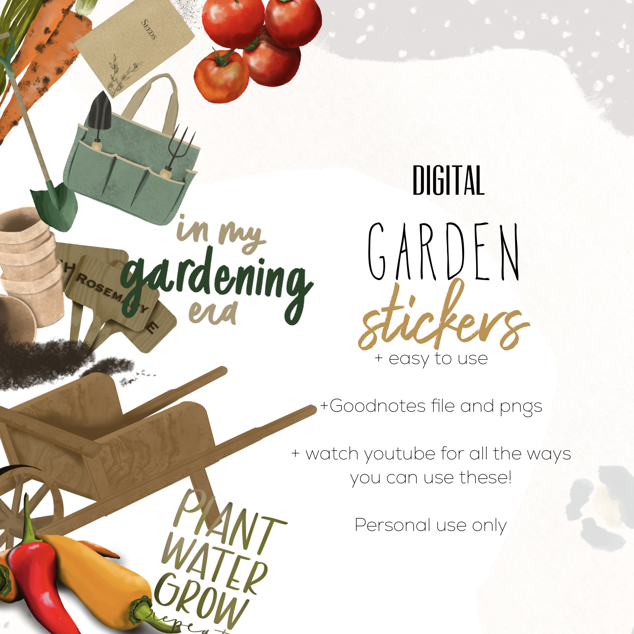 Gardening Digital Stickers Stickers, Digital Planning, Plant Stickers, Cute Stickers for Digital ...