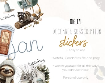 December 25 Subscription Digital Stickers | Goodnotes and Noteful Modern Digital Stickers