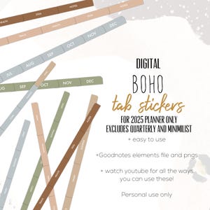 Boho Tab 2025 Stickers for Goodnotes, Boho tab stickers | Month tab digital stickers