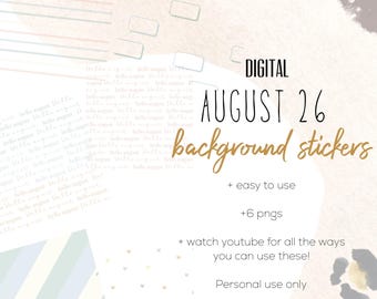 August 26 Background Stickers  | Modern Digital Cute Background Stickers | Summer Digital Planning