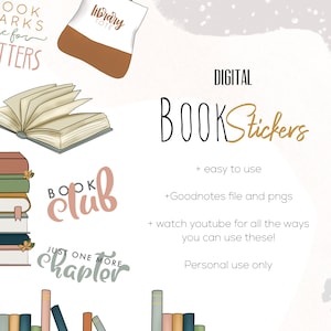 Prenota adesivi digitali per Goodnotes, adesivi digitali moderni e minimalisti per pianificatori digitali / Lettura di adesivi digitali