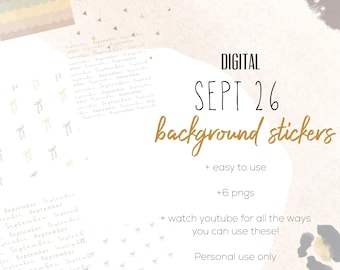 Hintergrundsticker vom 26. September | Moderne, niedliche digitale Hintergrundsticker | Bow Digital Planning