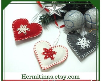 Christmas Felt Decor, Christmas Ornament,Christmas Heart,Nordic Christmas Decor, Snowflake Ornament, Red Heart, Felt Heart Ornament,Wedding