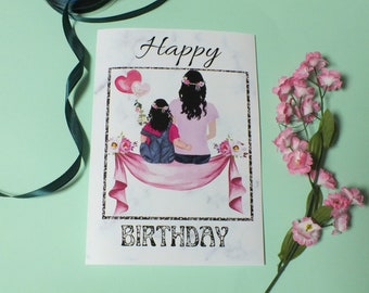 Happy Birthday Card, Happy Birthday Card, Mother and Daughter Card, Birthday Postcard, Mother and Daughter Greeting