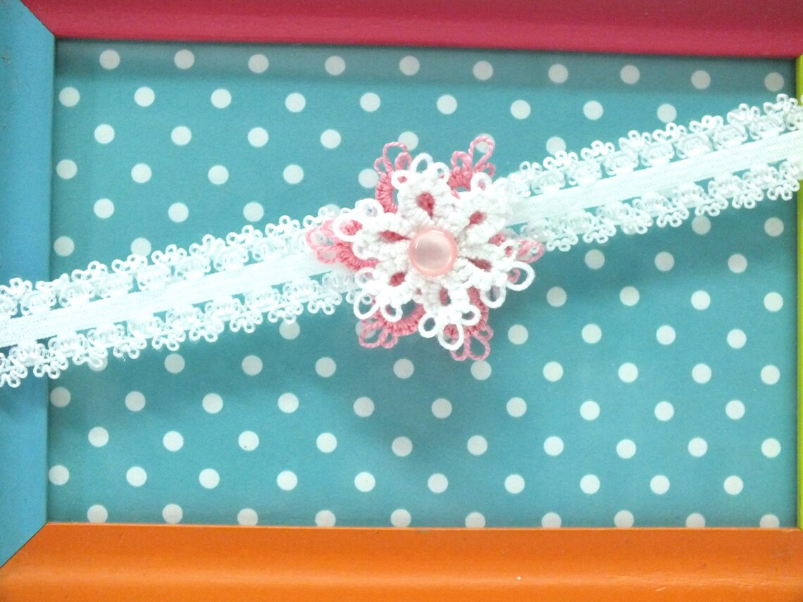Baby Flower Headband Newborn Headband White Pink Lace Etsy UK
