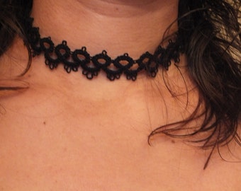 Black Lace Choker, Gothic Choker, Black Tatted Necklace, Edwardian lace, Black Tatting Lace Choker, Victorian choker, Dramatic black choker