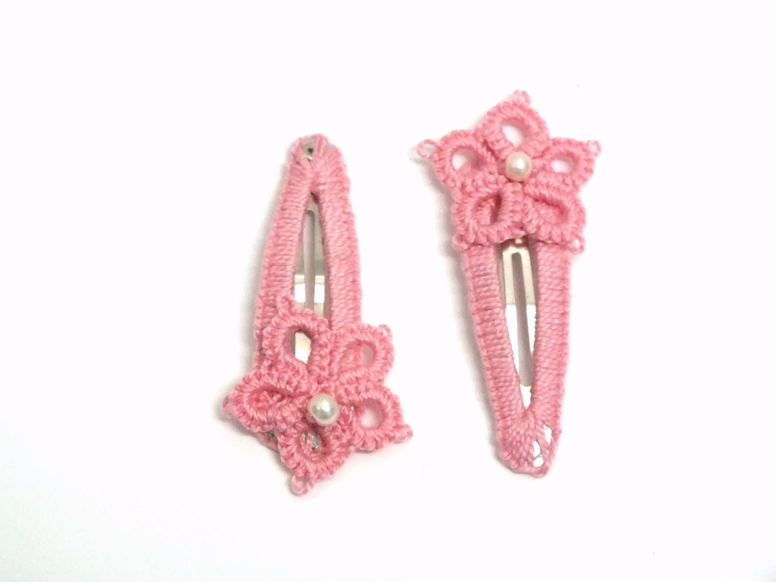 Pink Baby Hair Clips Pink Tatting Hair Clips Girl Baptism Hairclips ...