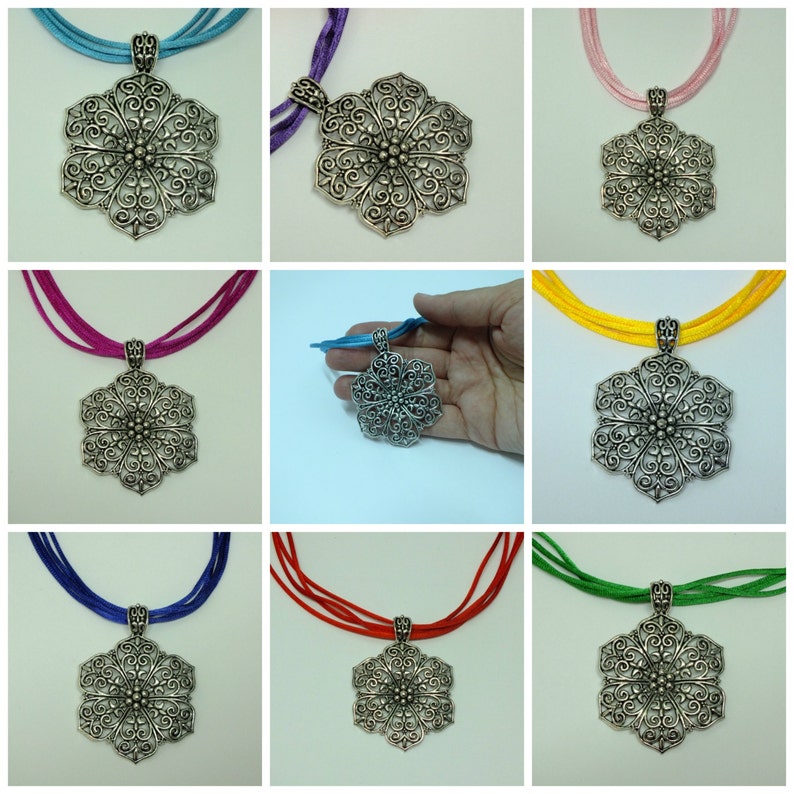 Flower Necklace Black Silk Necklace Filigree Flower Choker Rat Tail Necklace Filigree Pendant Silk Floral Necklace Ethnic Silk Necklace