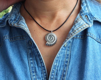 Ammonite Necklace Spiral Shell Pendant  Fossil Necklace Ammonite Leather Necklace Unisex Necklace  Pendant for Men Women Necklace Choker