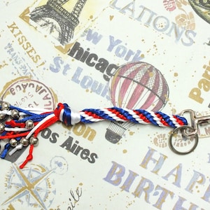 Flag kumihimo keychain EEUU Keychain Logo Keychain UK keychain Tricolor Keychain Beaded Kumihimo Keyring Gift for Men Blue Red White Keychai